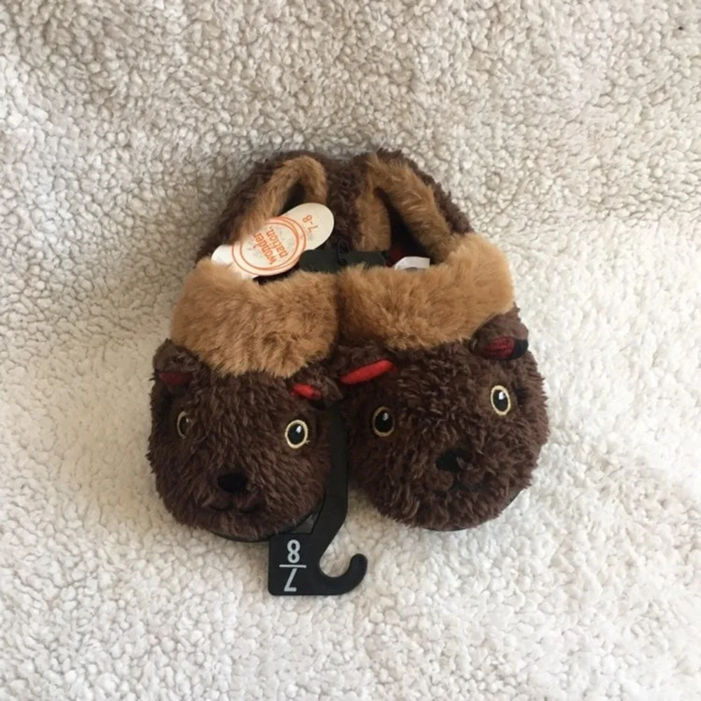 NWT Boys teddy bear‎ Slippers 7/8 indoor outdoor shoe